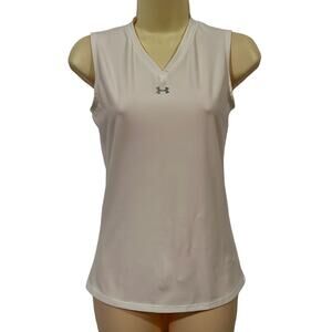 Under Armour White V-Neck Sleeveless Knit Top Summer Sports Tenniscore